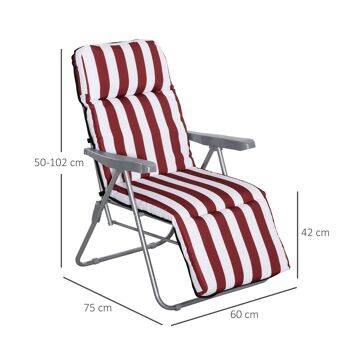 Lot de 2 chaises longues bains de soleil ajustables pliables transat lit de jardin en acier rouge + blanc 3