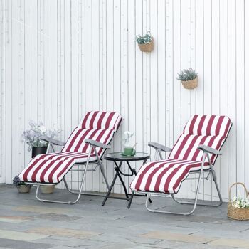 Lot de 2 chaises longues bains de soleil ajustables pliables transat lit de jardin en acier rouge + blanc 4