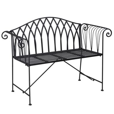 2-seater neo-retro style garden bench wrought iron tapered lines black epoxy metal