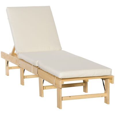 Deckchair sunlounger for garden with padded mattress - 4-position adjustable backrest - foldable - dim. 195L x 59W x 30H cm - beige polyester tree