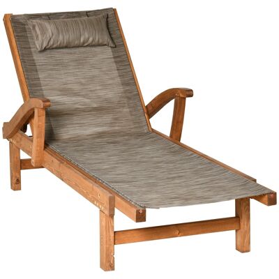 Colonial style designer deckchair sun lounger - 4-position adjustable backrest - padded headrest - dim. 194L x 70W x 32H cm - brown textilene pine
