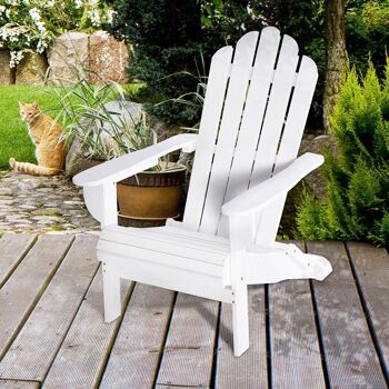 Fauteuil Adirondack pliable de jardin grand confort dossier incliné assise profonde bois de sapin traité peint blanc 2