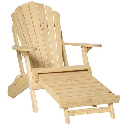 Foldable Adirondack garden armchair - retractable footrest - natural color pre-oiled pine wood
