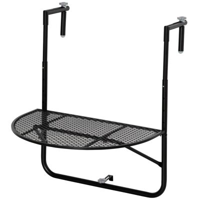 Mesa colgante para balcón plegable dim.superior 60L x 40W cm regulable en altura 57-72H cm metal epoxi negro