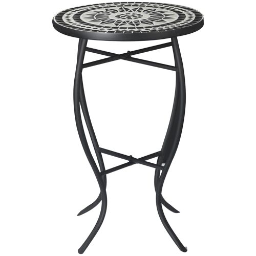 Table ronde style fer forgé bistro plateau mosaïque céramique métal époxy anticorrosion noir blanc