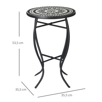 Table ronde style fer forgé bistro plateau mosaïque céramique métal époxy anticorrosion noir blanc 3