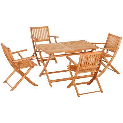 Set da giardino 5 posti 4 posti - tavolo da pranzo rettangolare e 4 sedie pieghevoli - legno di pioppo preoliato