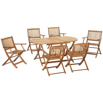 Ensemble de jardin 6 places 7 pièces - table à manger ovale et 6 chaises pliables - bois de peuplier pré-huilé 1