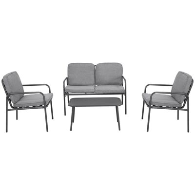 4-Sitzer-Gartenmöbel-Set – inklusive 8 abnehmbaren Kissen – graues Epoxid-Polyester-Metall