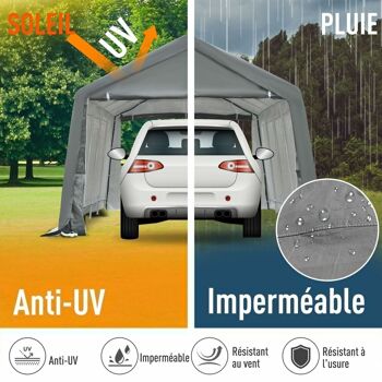 Tente garage carport dim. 6L x 3,6l x 2,75H m acier galvanisé robuste PE haute densité 195 g/m² imperméable anti-UV blanc gris 4