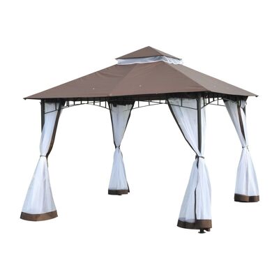 Barnum gazebo colonial style double canvas roof removable mosquito nets 3L x 3W x 2.7H m metal epoxy polyester chocolate and white