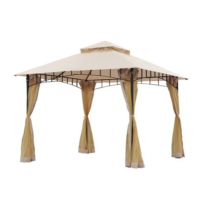 Gazebo barnum in stile coloniale dim 3L x 3L x 2,7H m doppio tetto 4 zanzariere laterali con zip beige