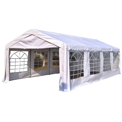 Barnum tenda reception pergolato 798L x 392L x 280H cm polietilene impermeabile 8 finestre e robusto acciaio zincato bianco