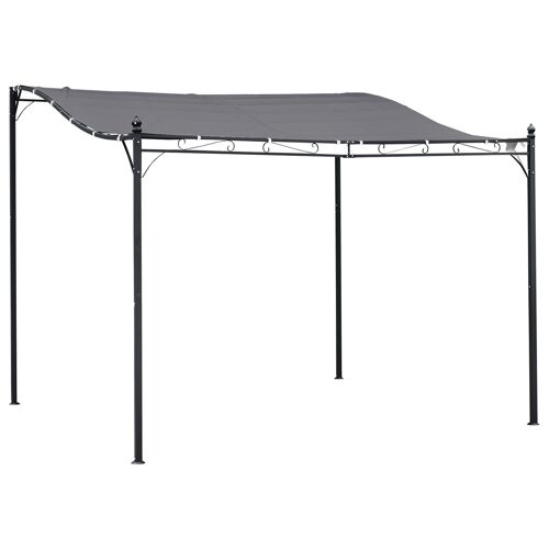 Pergola tonnelle de jardin auvent 2,97 x 2,97 m adossable métal noir polyester anti-UV gris