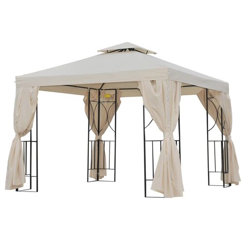 Tonnelle barnum style colonial double toit toiles latérales amovibles 2,95L x 2,95l x 2,65H m beige noir