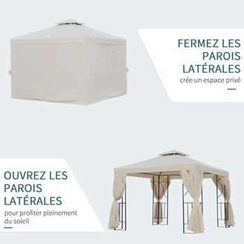 Tonnelle barnum style colonial double toit toiles latérales amovibles 2,95L x 2,95l x 2,65H m beige noir 4