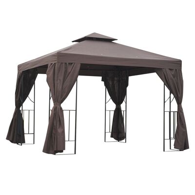 Barnum gazebo colonial style double roof removable side canvases 2.95L x 2.95W x 2.65H m dark chocolate