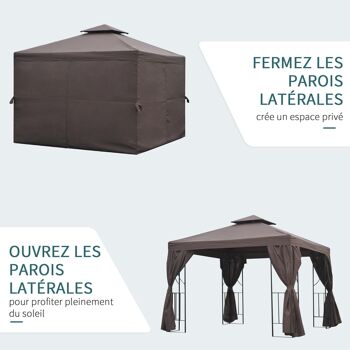 Tonnelle barnum style colonial double toit toiles latérales amovibles 2,95L x 2,95l x 2,65H m chocolat noir 4
