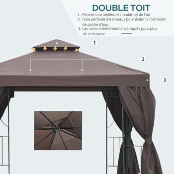 Tonnelle barnum style colonial double toit toiles latérales amovibles 2,95L x 2,95l x 2,65H m chocolat noir 5
