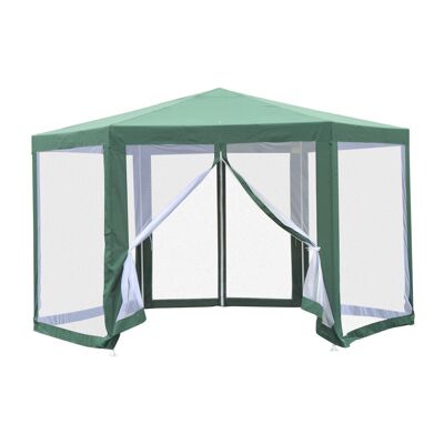 Arbor barnum hexagonal party tent 10 m² cozy style waterproofed polyester metal surface approx. 10 m² green white