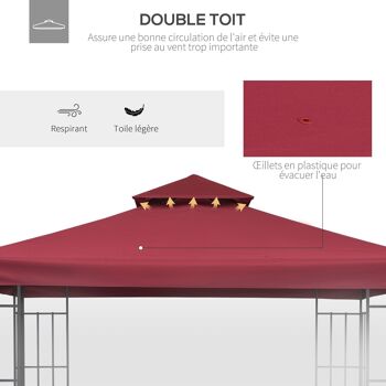 Toile de rechange pour pavillon tonnelle tente 3 x 3 m polyester haute densité 180 g/m² bordeaux 4