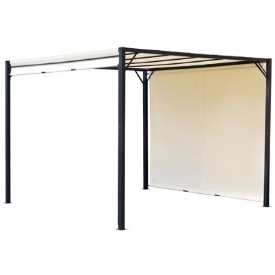 Retractable pergola dim. 3L x 3W x 2.3H m black anti-corrosion epoxy steel structure cream high-density polyester fabric