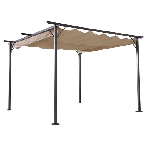 Pergola rétractable 3,5L x 3,5l x 2,30H m structure métal époxy anticorrosion noire + toile polyester haute densité 180 g/m² incluse beige