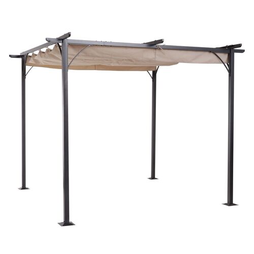 Pergola rétractable 3L x 3l x 2,30H m structure métal époxy anticorrosion noire + toile polyester haute densité 180 g/m² incluse beige