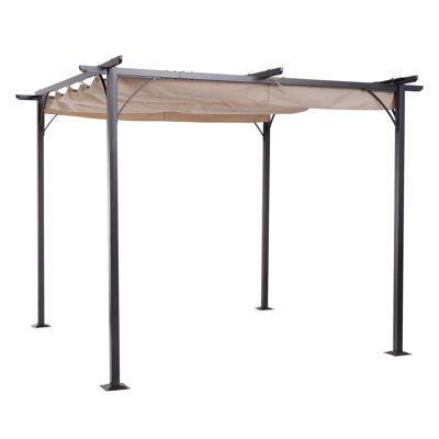 Retractable pergola 3L x 3W x 2.30H m black anti-corrosion epoxy metal structure + beige high-density 180 g/m² polyester fabric included