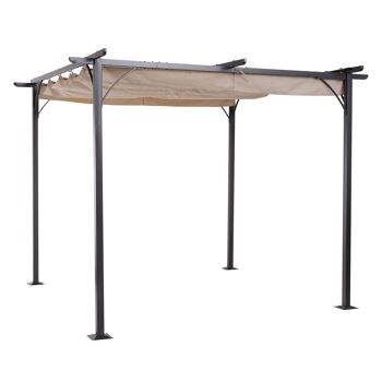 Pergola rétractable 3L x 3l x 2,30H m structure métal époxy anticorrosion noire + toile polyester haute densité 180 g/m² incluse beige 1