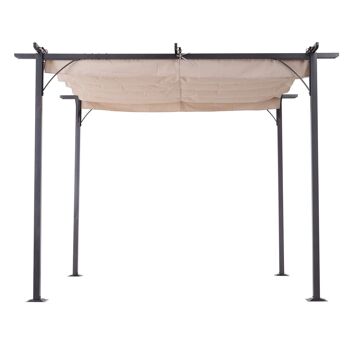 Pergola rétractable 3L x 3l x 2,30H m structure métal époxy anticorrosion noire + toile polyester haute densité 180 g/m² incluse beige 2