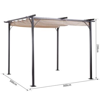 Pergola rétractable 3L x 3l x 2,30H m structure métal époxy anticorrosion noire + toile polyester haute densité 180 g/m² incluse beige 3