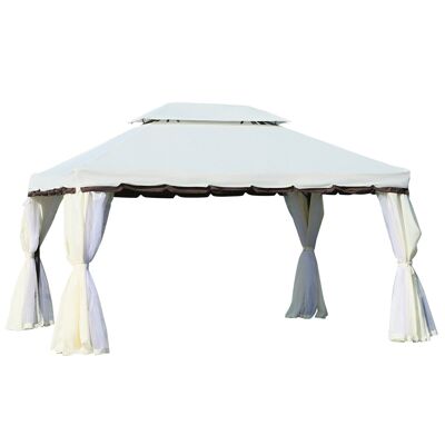 Gazebo barnum cenador estilo colonial doble techo mosquiteros de lona y lona removible 3.9L x 2.9W x 2.8H m crema