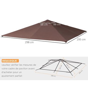 Toile de rechange pour pavillon tonnelle tente 3 x 3 m polyester haute densité 180 g/m² revêtement PA anti-UV chocolat 3