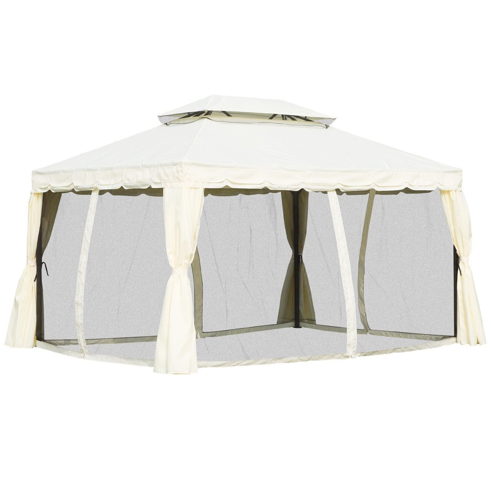 Barnum Gazebo padiglione da giardino in stile coloniale doppio tetto in tela zanzariere e teli rimovibili 3,9 L x 2,9 L x 2,7 A m ecru