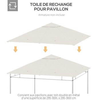 Toile de rechange pour pavillon tonnelle tente 3 x 3 m polyester haute densité 180 g/m² revêtement PA anti-UV crème 4