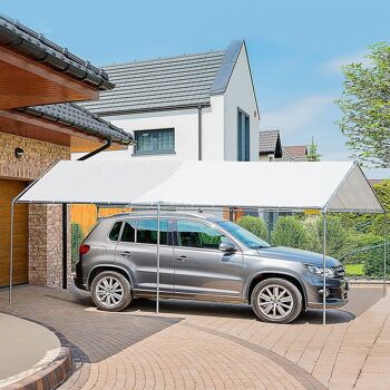 Carport auvent pour voiture 5,95L x 2,90l x 2,60H m acier galvanisé robuste PE haute densité blanc 2