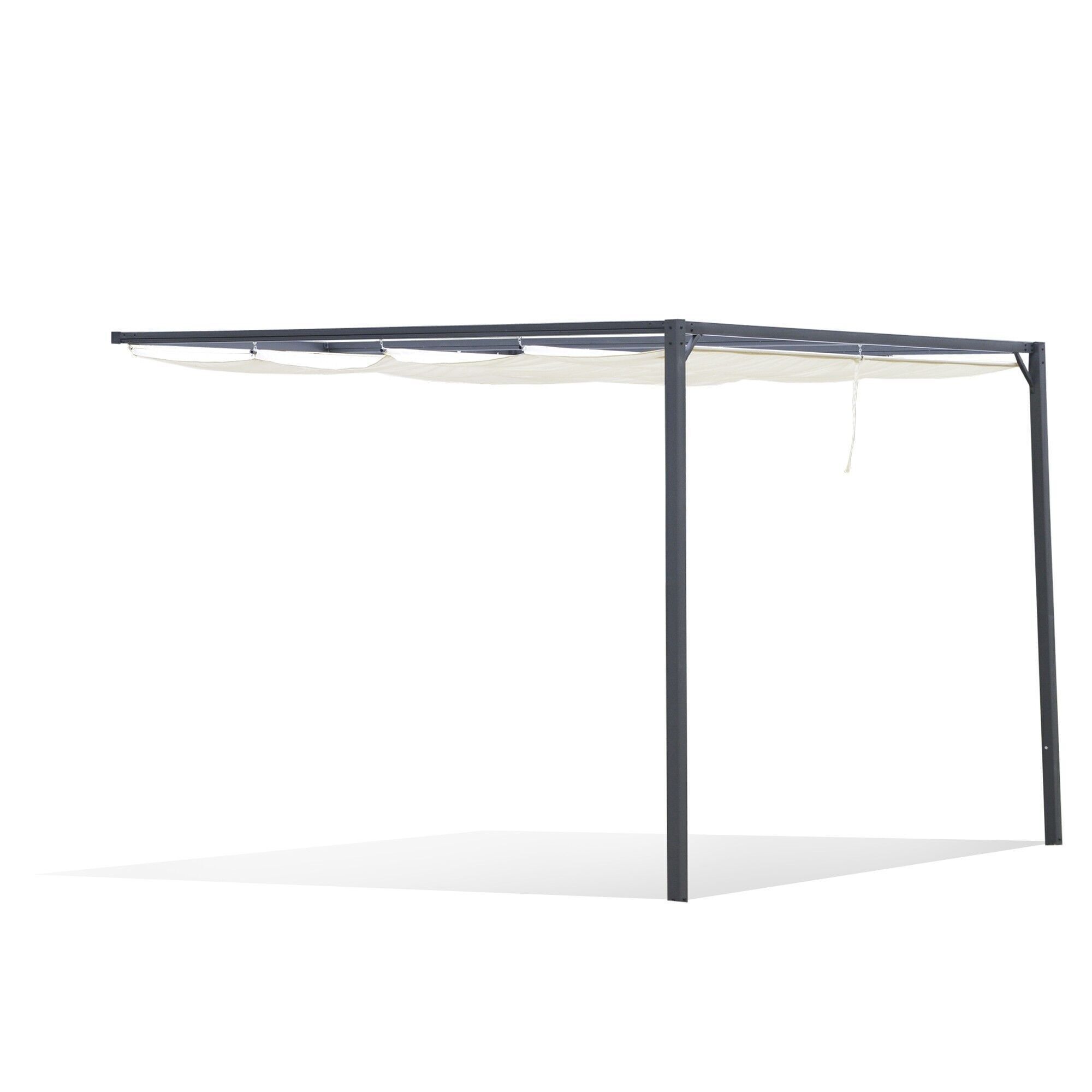 Aufsteckbare, versenkbare Pergola mit den Maßen 3 L x 3 B x 2,3 H m, Gartenpavillon, cremefarbenes hochdichtes Polyestergewebe, graue Epoxidmetallstruktur