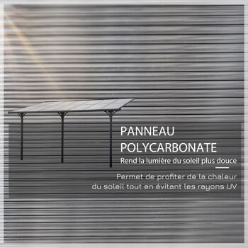 Pergola rigide alu. polycarbonate dim. 4,35L x 3l x 2,7H m pavillon de jardin adossable gris 5
