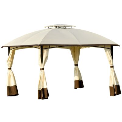 Barnum gazebo colonial style garden pavilion double roof removable side canvases 3.6L x 2.97W x 2.73H m coffee cream polyester