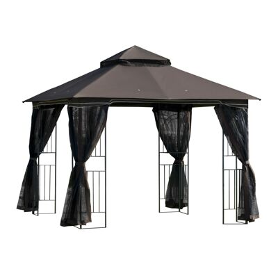 Barnum gazebo colonial style double canvas roof removable mosquito nets 4 corner shelves metal epoxy polyester chocolate