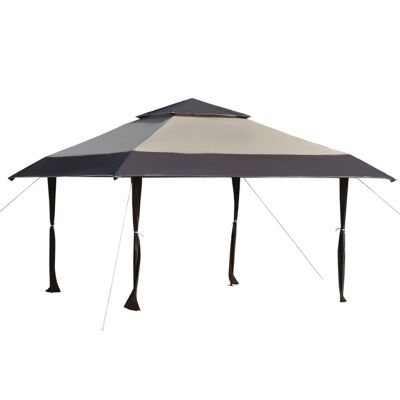 Gazebo da giardino pieghevole pieghevole 3,96 L x 3,96 L x 2,68 A m acciaio poliestere borsa da trasporto su ruote beige cioccolato