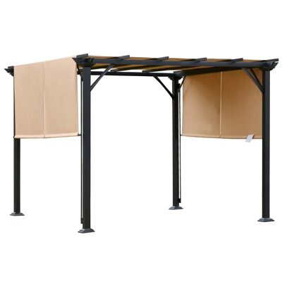 Pergola rétractable 3,05L x 3,05l x 2,2H m structure métal époxy anticorrosion noir double toile polyester haute densité beige