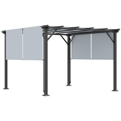 Pergola rétractable 3,05L x 3,05l x 2,2H m structure métal époxy anticorrosion noir double toile polyester haute densité gris