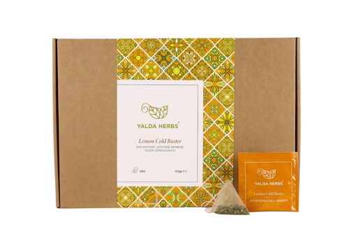Yalda Herbs Lemon Cold Buster Pyramid Theezakjes- XL Value Pack | 60 tea bags | Herbal tea | black lemon and two aromatic herbs-HORECA Pack