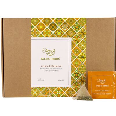 Yalda Herbs Citron Cold Buster Pyramide Sachets de Thé - Paquet de Valeur XL | 60 sachets de thé | Tisane | citron noir et deux herbes aromatiques-Pack HORECA