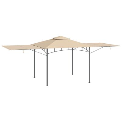 Gazebo garden pavilion 3x3 m with double roof for ventilation adjustable awnings metal structure beige polyester fabric