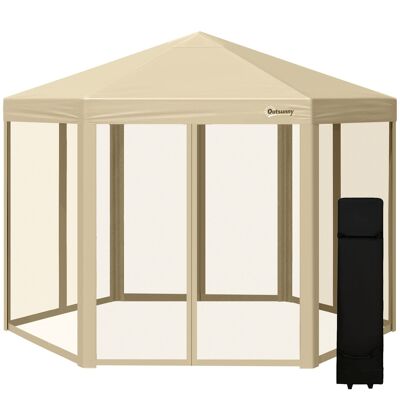 Zusammenklappbarer Pop-up-Barnum-Pavillon im Kolonialstil, 3,06 L x 3,06 B x 2,7 H m, höhenverstellbar, Moskitonetze, Tragetasche in Beige enthalten