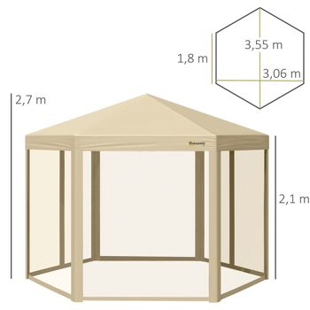 Tonnelle barnum pliant pop-up style colonial 3,06L x 3,06l x 2,7H m hauteur réglable moustiquaires sac de transport inclus beige 3