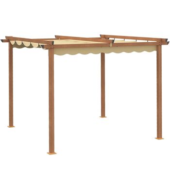 Pergola rétractable 3L x 3l x 2,25H m structure alu. aspect bois toile polyester haute densité beige 1